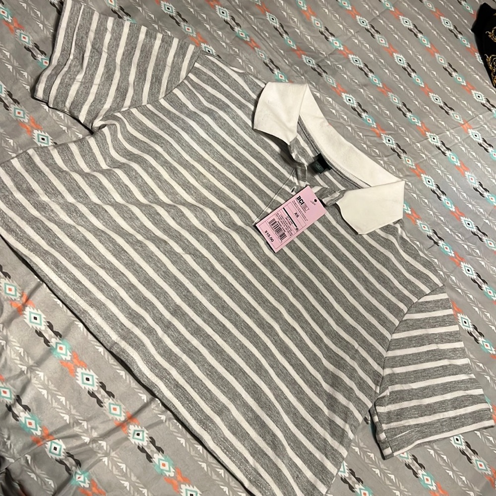 White and gray stripe Crop top